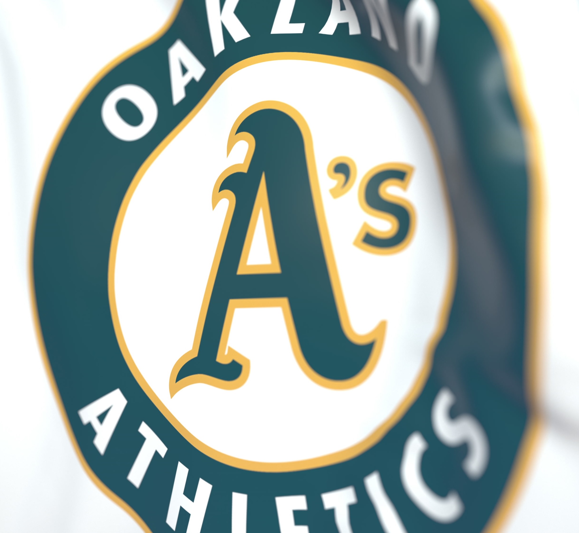 Waving flag with Oakland Athletics professional team logo. Editorial 3D